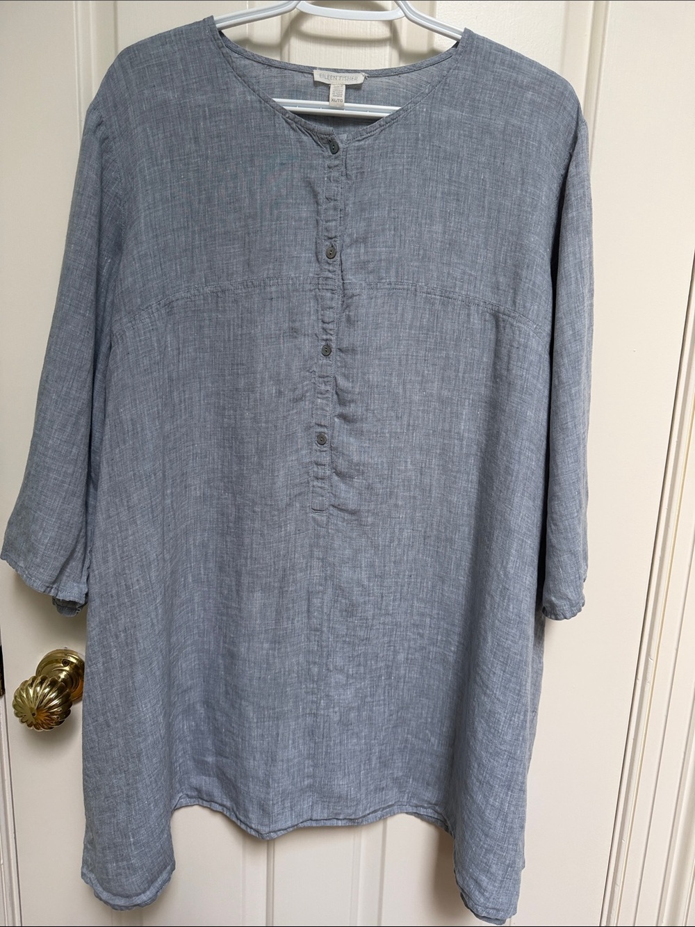 Eileen Fisher sz XL Relaxed Fit Tunic Blue Gray Chambray 100% Organic Linen